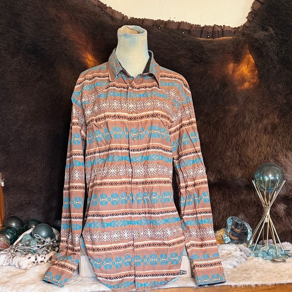 Roper Western Patterned Shirt - Brown and Blue XL (3750)